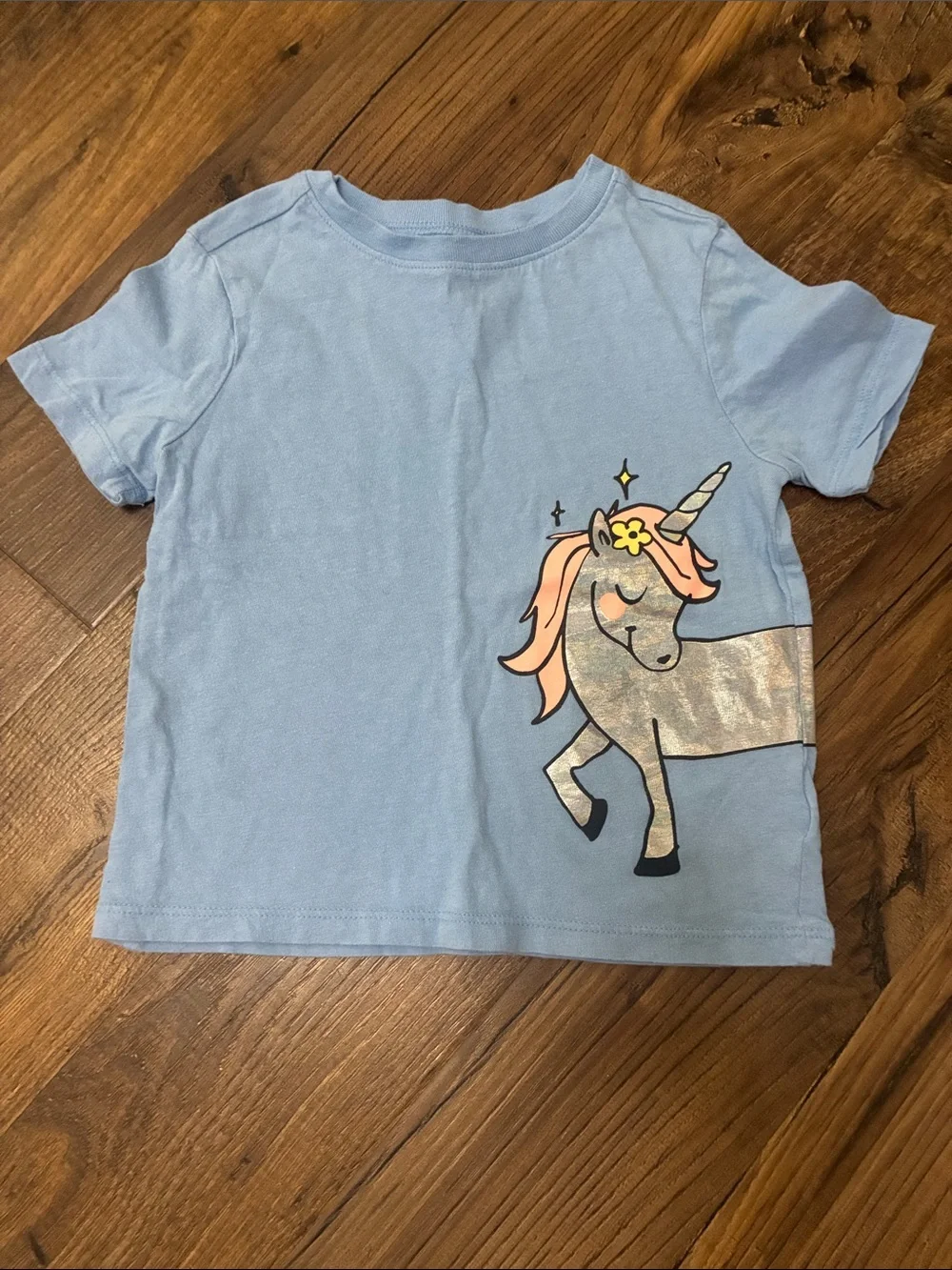 Old Navy Light Blue Unicorn Graphic Tee with Pink Mane